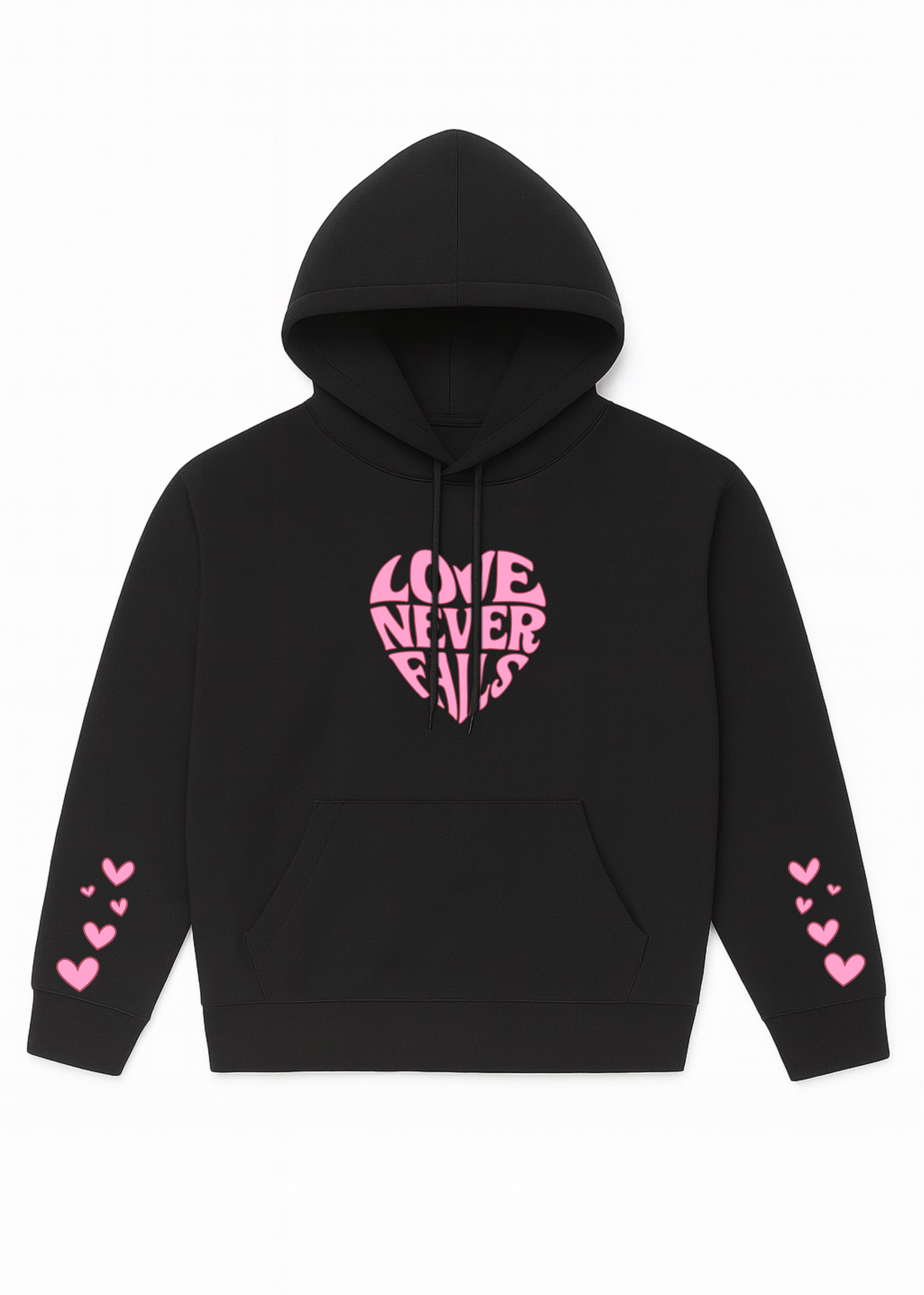 Love never fails hoodie zwart