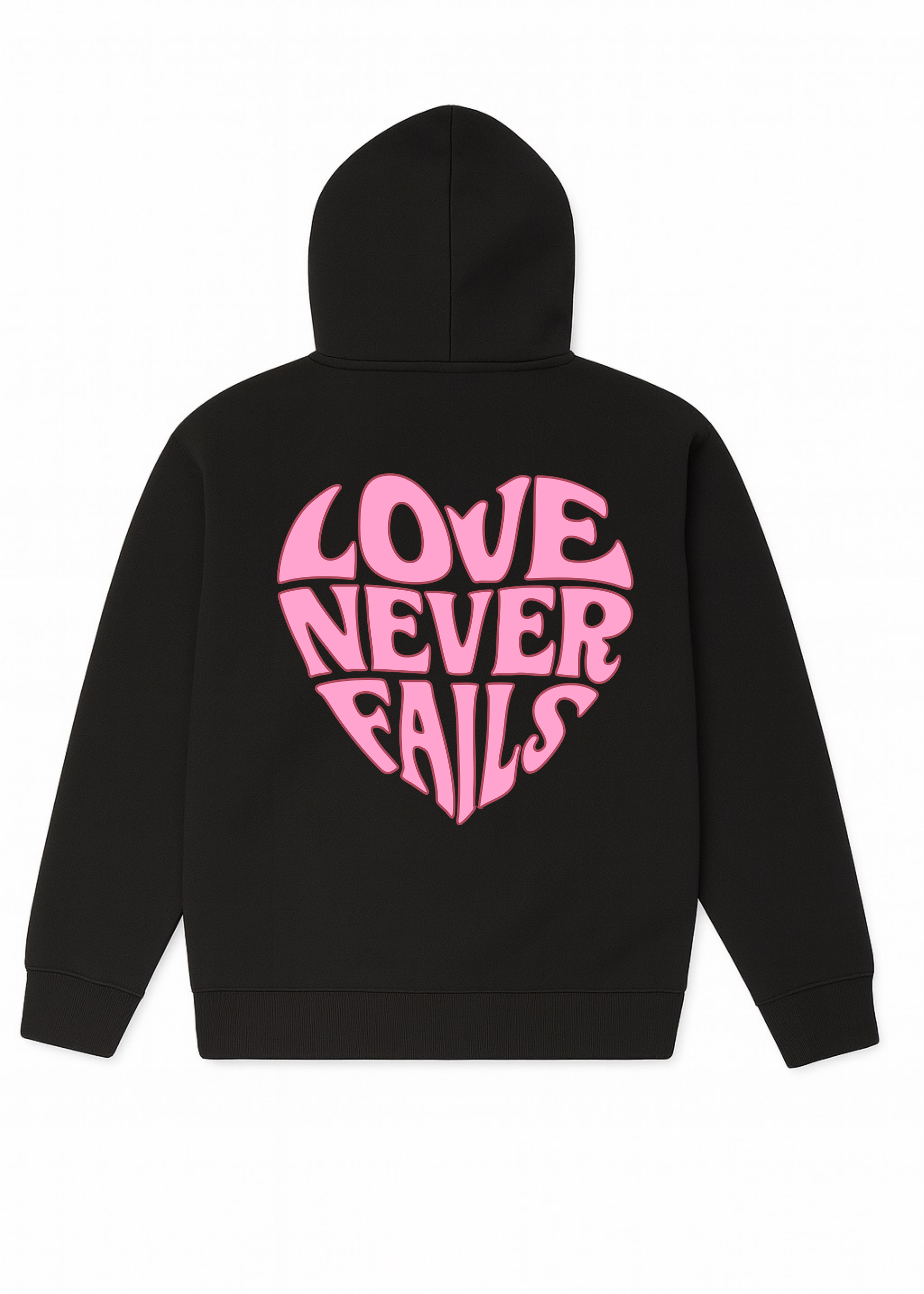 Love never fails hoodie zwart